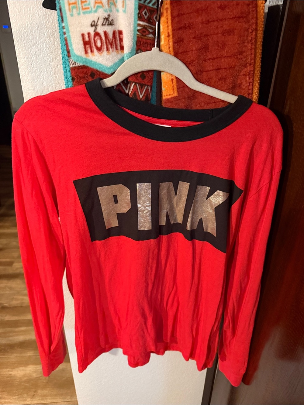 PINK Victoria's Secret Red Long-Sleeve Logo Tee